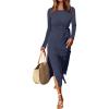 imageANRABESS Womens 2026 Spring Long Sleeve Maxi Dress Crewneck Tie Waist Slit Casual Long T Shirt Dresses Winter Trendy OutfitsDark Blue