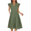 imageANRABESS Womens 2026 Summer Midi Dress Hollow Out Eyelet Ruffle Sleeve V Neck Casual Flowy Tiered Beach Vacation SundressArmy Green