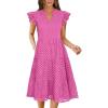 imageANRABESS Womens 2026 Summer Midi Dress Hollow Out Eyelet Ruffle Sleeve V Neck Casual Flowy Tiered Beach Vacation SundressHot Pink