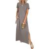 imageANRABESS Womens Summer Casual Maxi Dress Short Sleeve Crewneck Split WrinkleFree Travel Long Sundress Beach Vacation ClothesCoffee Grey