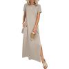 imageANRABESS Womens Summer Casual Maxi Dress Short Sleeve Crewneck Split WrinkleFree Travel Long Sundress Beach Vacation ClothesLight Khaki
