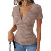 imageANRABESS Womens Tops Short Sleeve V Neck Sexy Ribbed Knit Slim Fit Lightweight Sweater 2026 Summer Dressy Casual TShirtsTan