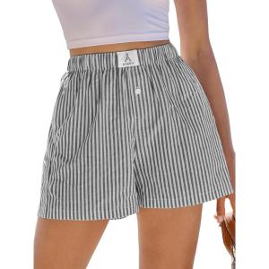 imageANRABESS Boxer Shorts for Women Gingham Pajama 2026 Summer Casual Lounge Sleep Plaid Shorts Y2K Beach BottomsBlack White Stripe