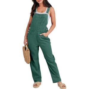 imageANRABESS Overalls for Women Loose Fit Denim Overalls Adjustable Strap Jean Jumpsuit Bib Romper Spring Casual Work OutfitsDeep Green