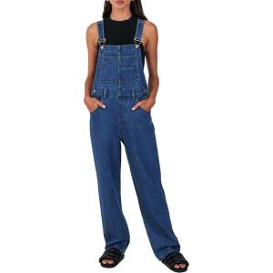 imageANRABESS Overalls for Women Loose Fit Denim Overalls Adjustable Strap Jean Jumpsuit Bib Romper Spring Casual Work OutfitsWashed Deep Blue