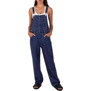 imageANRABESS Overalls for Women Loose Fit Denim Overalls Adjustable Strap Jean Jumpsuit Bib Romper Spring Casual Work OutfitsWashed Deep Indigo