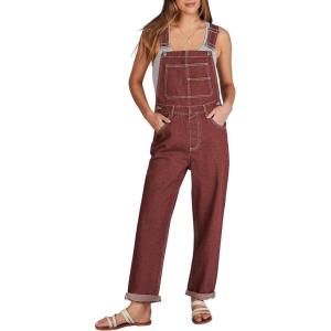 imageANRABESS Overalls for Women Loose Fit Denim Overalls Adjustable Strap Jean Jumpsuit Bib Romper Spring Casual Work OutfitsWashed Red