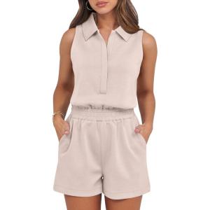 imageANRABESS Romper for Womens 2026 Summer Dressy Casual Sleeveless V Neck One Piece Short Jumpsuit Lounge Travel Outfits ClothesBeige