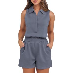 imageANRABESS Romper for Womens 2026 Summer Dressy Casual Sleeveless V Neck One Piece Short Jumpsuit Lounge Travel Outfits ClothesDark Grey