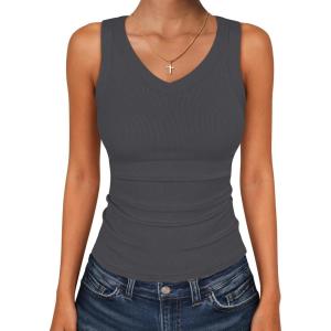 imageANRABESS Tank Tops for Women V Neck Ribbed Knit Slim Fitted Sleeveless Basic Tee Tanks Casual Summer Clothes 2026Charcoal