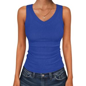 imageANRABESS Tank Tops for Women V Neck Ribbed Knit Slim Fitted Sleeveless Basic Tee Tanks Casual Summer Clothes 2026Deep Blue
