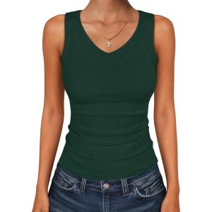 imageANRABESS Tank Tops for Women V Neck Ribbed Knit Slim Fitted Sleeveless Basic Tee Tanks Casual Summer Clothes 2026Deep Green