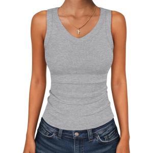 imageANRABESS Tank Tops for Women V Neck Ribbed Knit Slim Fitted Sleeveless Basic Tee Tanks Casual Summer Clothes 2026Grey