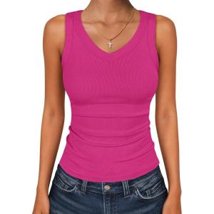 imageANRABESS Tank Tops for Women V Neck Ribbed Knit Slim Fitted Sleeveless Basic Tee Tanks Casual Summer Clothes 2026Hot Pink
