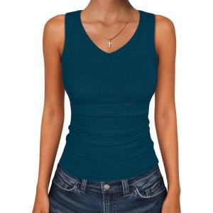 imageANRABESS Tank Tops for Women V Neck Ribbed Knit Slim Fitted Sleeveless Basic Tee Tanks Casual Summer Clothes 2026Indigo