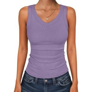 imageANRABESS Tank Tops for Women V Neck Ribbed Knit Slim Fitted Sleeveless Basic Tee Tanks Casual Summer Clothes 2026Purple