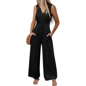imageANRABESS Women Jumpsuits 2026 Casual Sleeveless V Neck Wide Leg Jumper Romper Beach Vacation Clothes Summer One Piece OutfitsBlack