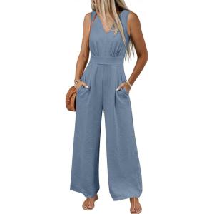 imageANRABESS Women Jumpsuits 2026 Casual Sleeveless V Neck Wide Leg Jumper Romper Beach Vacation Clothes Summer One Piece OutfitsGrey Blue