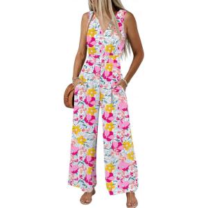 imageANRABESS Women Jumpsuits 2026 Casual Sleeveless V Neck Wide Leg Jumper Romper Beach Vacation Clothes Summer One Piece OutfitsMulticolour Floral