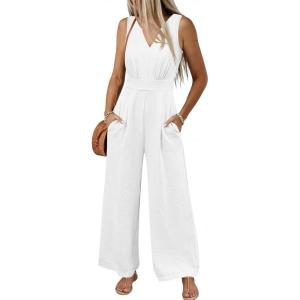 imageANRABESS Women Jumpsuits 2026 Casual Sleeveless V Neck Wide Leg Jumper Romper Beach Vacation Clothes Summer One Piece OutfitsWhite