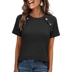 imageANRABESS Women Short Sleeve Tops Summer Sweater 2026 Dressy Shirts Business Casual Tunic Blouses Trendy Work ClothesBlack