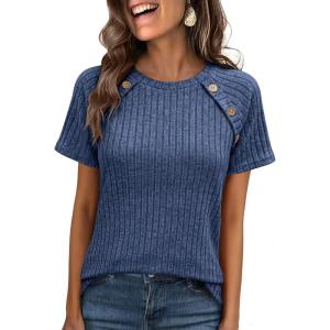 imageANRABESS Women Short Sleeve Tops Summer Sweater 2026 Dressy Shirts Business Casual Tunic Blouses Trendy Work ClothesDark Blue
