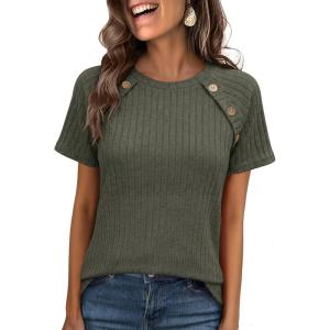 imageANRABESS Women Short Sleeve Tops Summer Sweater 2026 Dressy Shirts Business Casual Tunic Blouses Trendy Work ClothesDeep Green