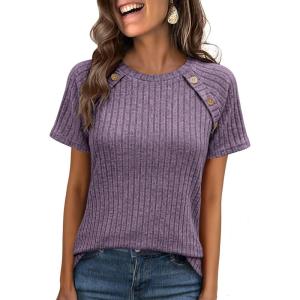 imageANRABESS Women Short Sleeve Tops Summer Sweater 2026 Dressy Shirts Business Casual Tunic Blouses Trendy Work ClothesPurple