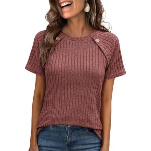 imageANRABESS Women Short Sleeve Tops Summer Sweater 2026 Dressy Shirts Business Casual Tunic Blouses Trendy Work ClothesRust Orange