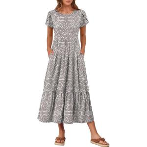 imageANRABESS Women Summer Casual Short Sleeve Maxi Dresses A Line Flowy T Shirt Dress 2026 Beach Vacation Sundress with PocketsKhaki Polka Dot Gray
