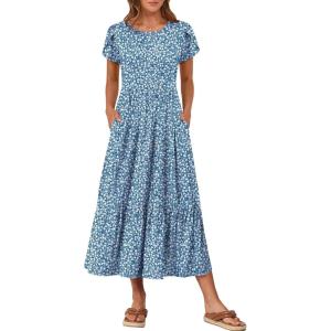 imageANRABESS Women Summer Casual Short Sleeve Maxi Dresses A Line Flowy T Shirt Dress 2026 Beach Vacation Sundress with PocketsNavy Blue White Floral