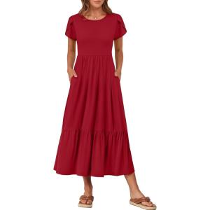 imageANRABESS Women Summer Casual Short Sleeve Maxi Dresses A Line Flowy T Shirt Dress 2026 Beach Vacation Sundress with PocketsRed