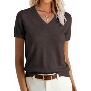 imageANRABESS Women Wool Blend Sweater Summer 2026 Short Sleeve V Neck Pullover Top Business Casual Outfit Beach Vacation ClothesDark Brown