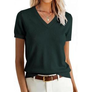 imageANRABESS Women Wool Blend Sweater Summer 2026 Short Sleeve V Neck Pullover Top Business Casual Outfit Beach Vacation ClothesDark Green