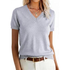 imageANRABESS Women Wool Blend Sweater Summer 2026 Short Sleeve V Neck Pullover Top Business Casual Outfit Beach Vacation ClothesGray