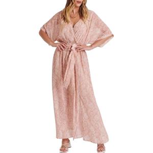 imageANRABESS Womens 12 Sleeve Beach Wedding Guest Maxi Dresses 2026 Summer Wrap V Neck Boho Floral Flowy Slit Long DressesFloral Rose Gold