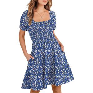 imageANRABESS Womens 2026 Summer Casual Dress Square Neck Puff Sleeve Boho Beach Vacation Short DressBlue Floral