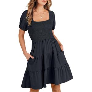 imageANRABESS Womens 2026 Summer Casual Dress Square Neck Puff Sleeve Boho Beach Vacation Short DressDark Blue