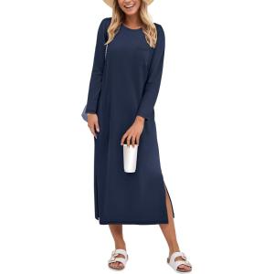 imageANRABESS Womens 34 Sleeve Striped Slit Midi T Shirt Dresses 2026 Summer Casual Beach Vacation Clothes Spring Travel SundressNavy Blue