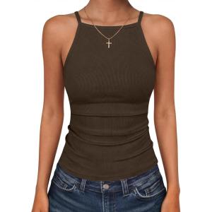 imageANRABESS Womens Camis Spaghetti Straps Tank Tops High Square Neck Sleeveless Racerback Camisole Shirts Summer Basic TeeCoffee