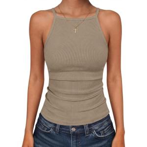 imageANRABESS Womens Camis Spaghetti Straps Tank Tops High Square Neck Sleeveless Racerback Camisole Shirts Summer Basic TeeDeep Khaki