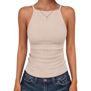 imageANRABESS Womens Camis Spaghetti Straps Tank Tops High Square Neck Sleeveless Racerback Camisole Shirts Summer Basic TeeLight Pink