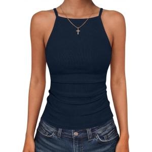 imageANRABESS Womens Camis Spaghetti Straps Tank Tops High Square Neck Sleeveless Racerback Camisole Shirts Summer Basic TeeNavy Blue