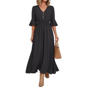 imageANRABESS Womens Maxi Dress 2026 Summer Boho Ruffle Sleeve V Neck A Line Elastic Waist Flowy Wedding Guest Party Long DressesBlack