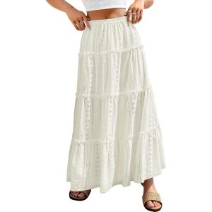 imageANRABESS Womens Maxi Skirt 2026 Summer Beach Vacation Eyelet Boho Long Flowy Skirts Spring Trendy Swing Tiered ALine DressBeige