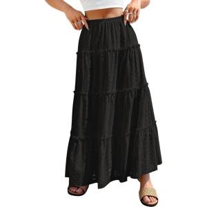 imageANRABESS Womens Maxi Skirt 2026 Summer Beach Vacation Eyelet Boho Long Flowy Skirts Spring Trendy Swing Tiered ALine DressBlack