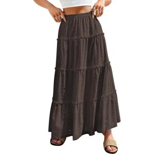 imageANRABESS Womens Maxi Skirt 2026 Summer Beach Vacation Eyelet Boho Long Flowy Skirts Spring Trendy Swing Tiered ALine DressCoffee
