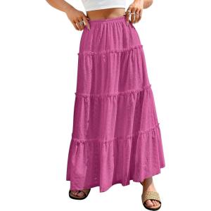 imageANRABESS Womens Maxi Skirt 2026 Summer Beach Vacation Eyelet Boho Long Flowy Skirts Spring Trendy Swing Tiered ALine DressHot Pink