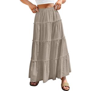 imageANRABESS Womens Maxi Skirt 2026 Summer Beach Vacation Eyelet Boho Long Flowy Skirts Spring Trendy Swing Tiered ALine DressKhaki