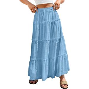 imageANRABESS Womens Maxi Skirt 2026 Summer Beach Vacation Eyelet Boho Long Flowy Skirts Spring Trendy Swing Tiered ALine DressLight Blue